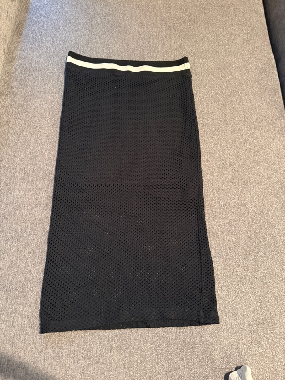 Black Mesh Midi Skirt with Ivory-Trim Waistband